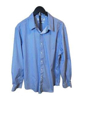 Nick Graham Everywhere stretch Modern Fit Blue Geometric button down  2XL